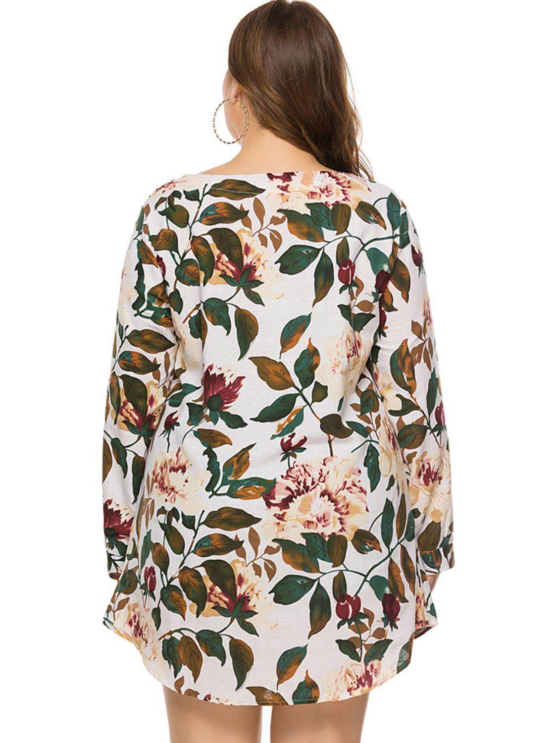 Full Size Floral Long Sleeve Mini Dress for Casual Wear