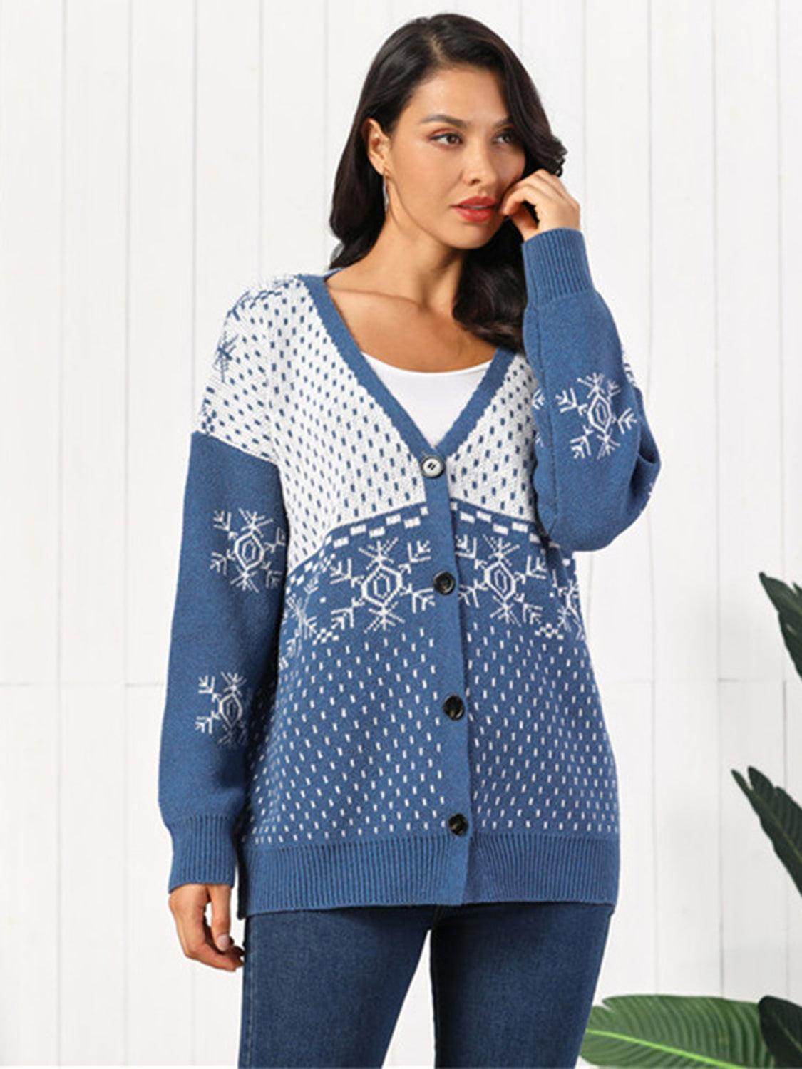 Snowflake Button Down Cardigan in Soft Stretchy Acrylic