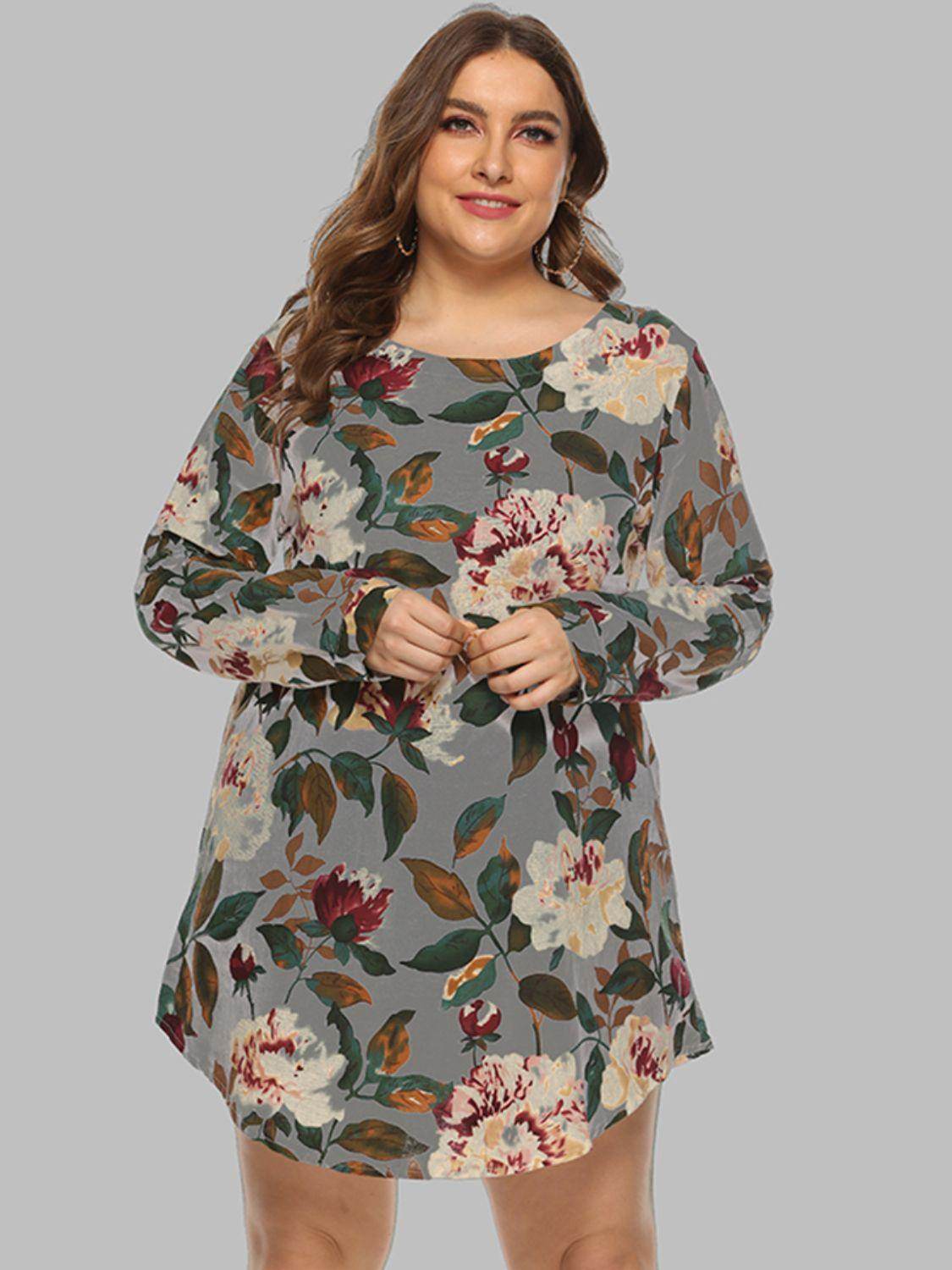 Full Size Floral Long Sleeve Mini Dress for Casual Wear