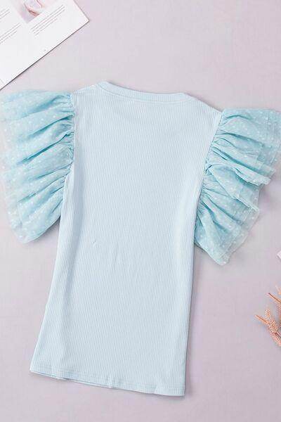 Ruffled Round Neck Cap Sleeve Top for Women Casual Wear