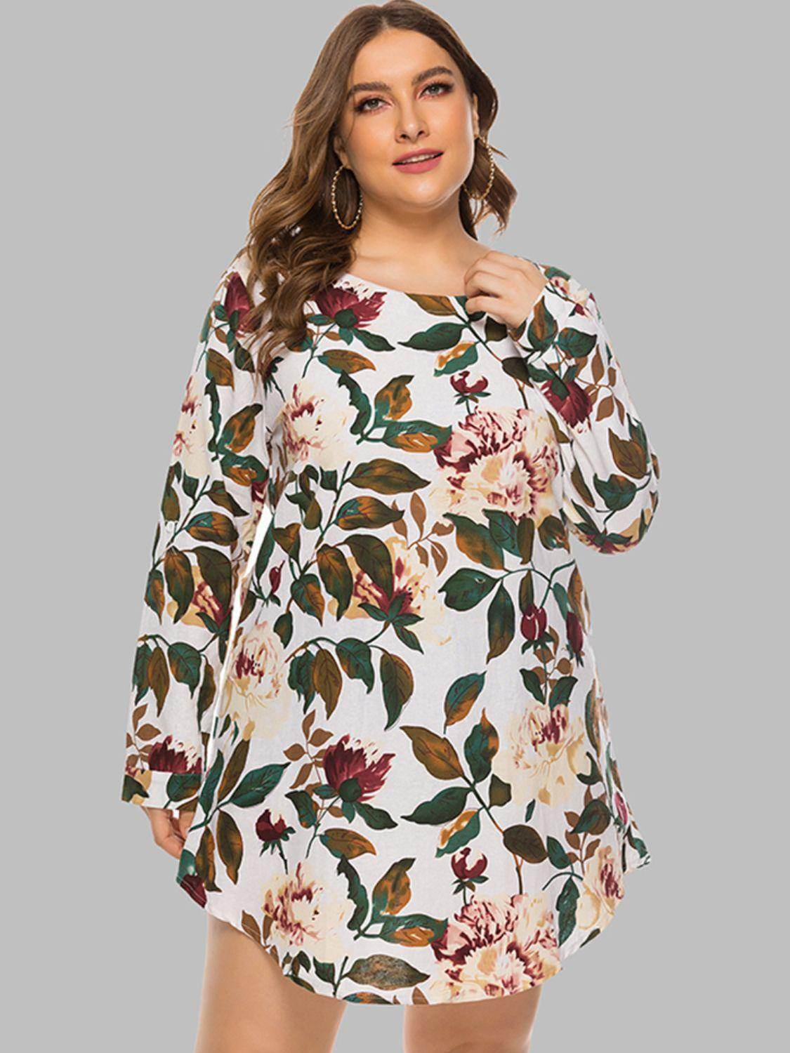 Full Size Floral Long Sleeve Mini Dress for Casual Wear