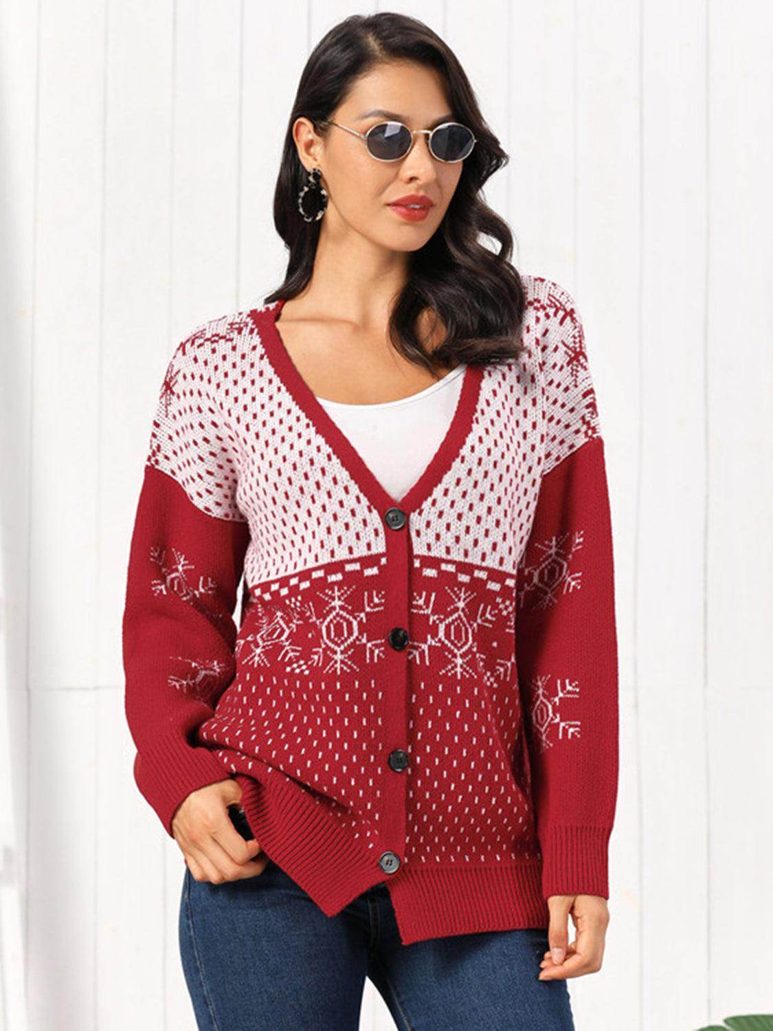 Snowflake Button Down Cardigan in Soft Stretchy Acrylic