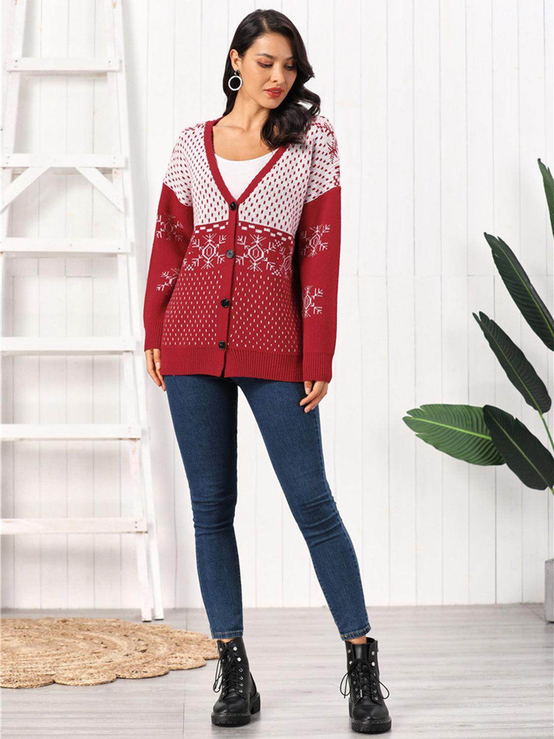 Snowflake Button Down Cardigan in Soft Stretchy Acrylic